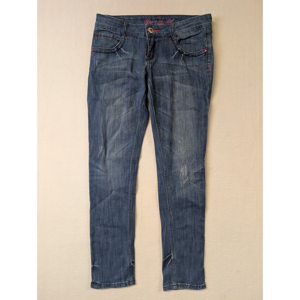 Grace‎ In LA Womens Denim Jeans Size 11 Blue Distressed Slim Stretch